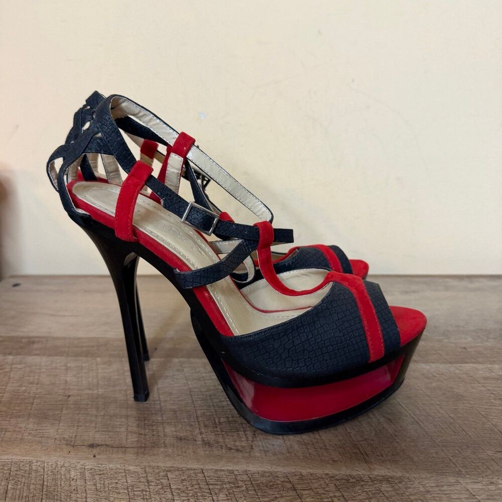 Liliana strappy platform stiletto high heels size 10 red black shoes - Picture 5 of 9